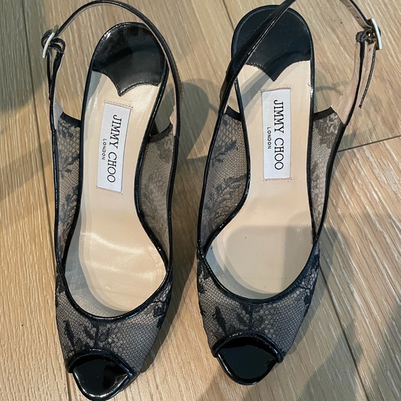 Jimmy Choo Shoes - Jimmy Choo slingback peep toe black lace heel sz38